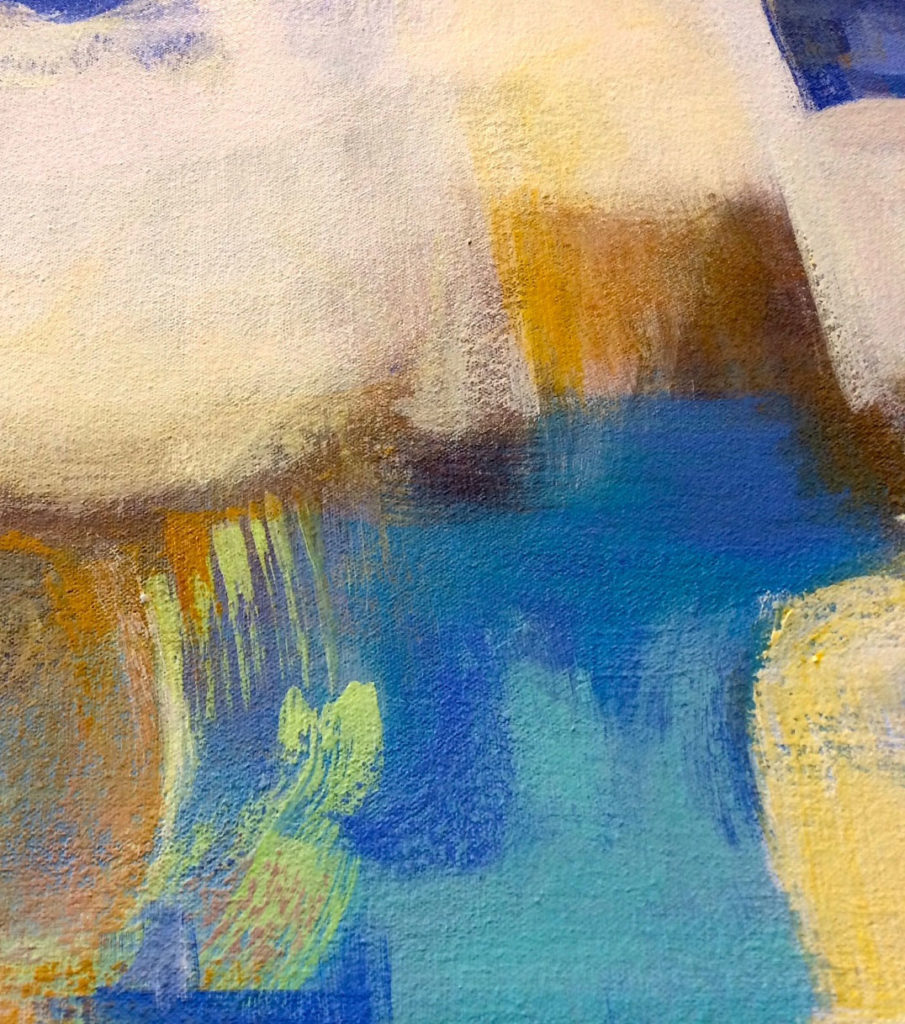 Part of a piece of art is seen. The work is by Lou Schellenberg, Mount Gretna, Pa., Landscape of Hope, 2015, acrylic on canvas.